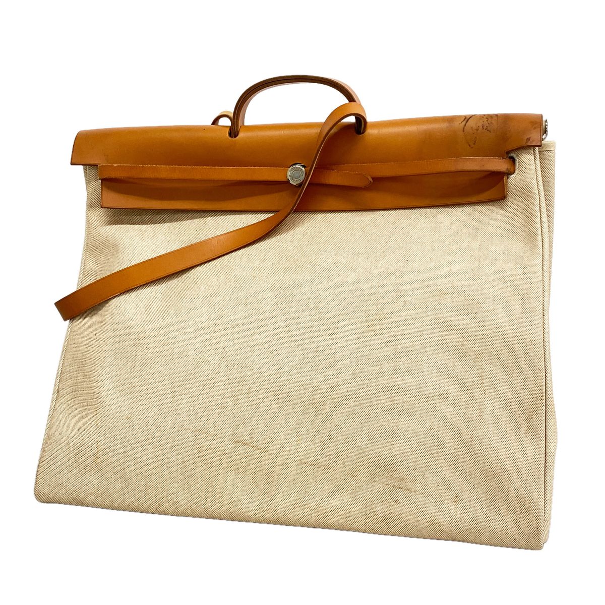 Hermes Handbag Herbag Toile Ash Natural Silver 2-Way