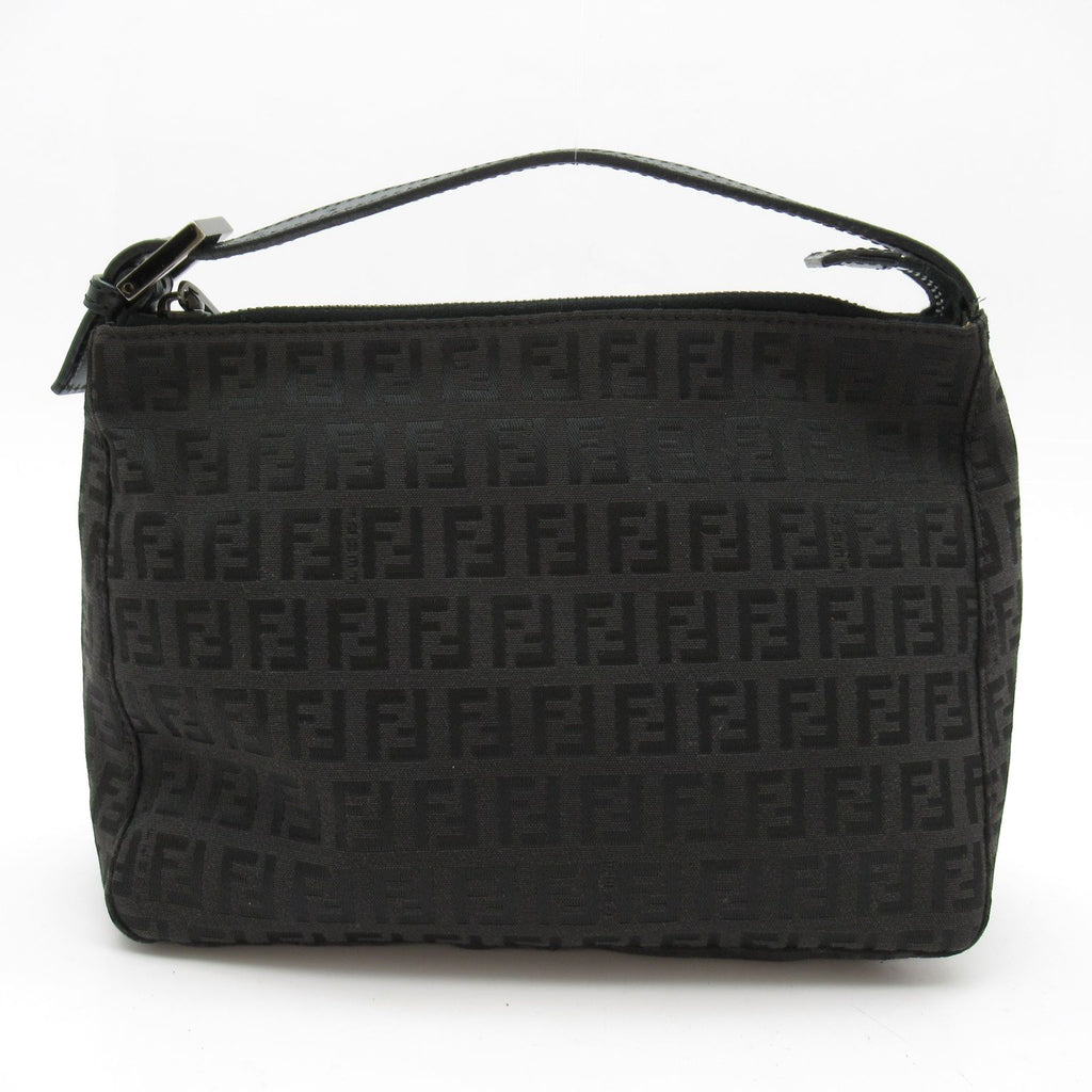 Fendi Zucchino Handbag Canvas Leather Black