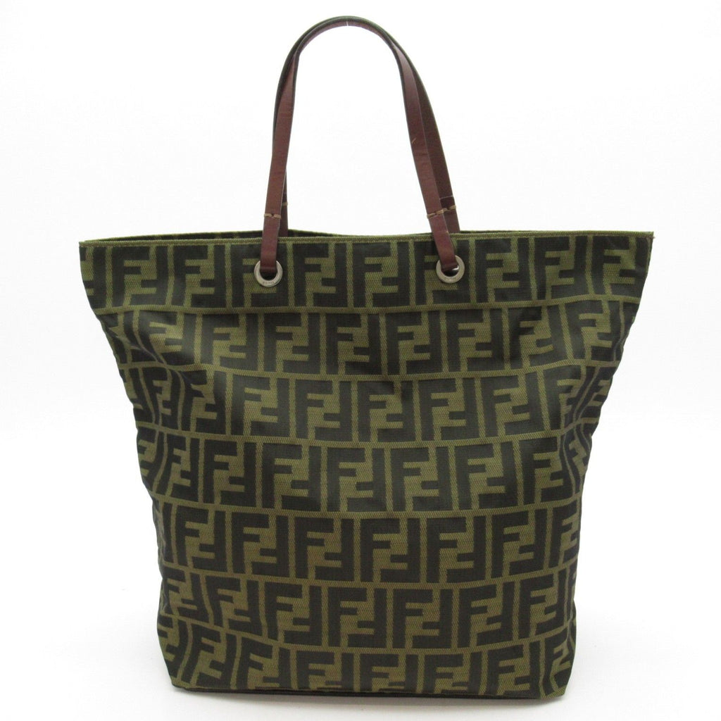 Fendi Zucca Tote Canvas Leather Handbag Brown