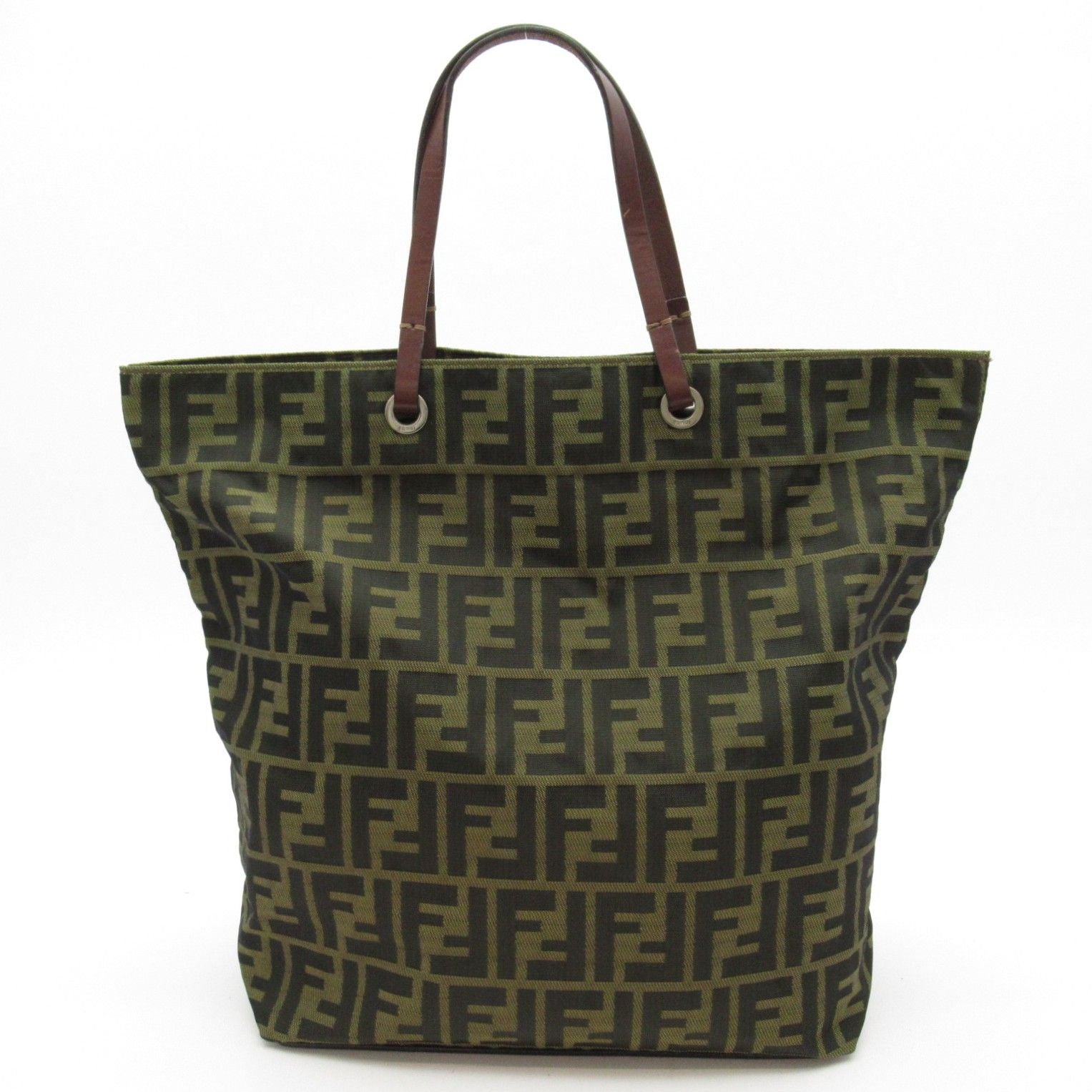 Fendi Zucca Tote Canvas Leather Handbag Brown