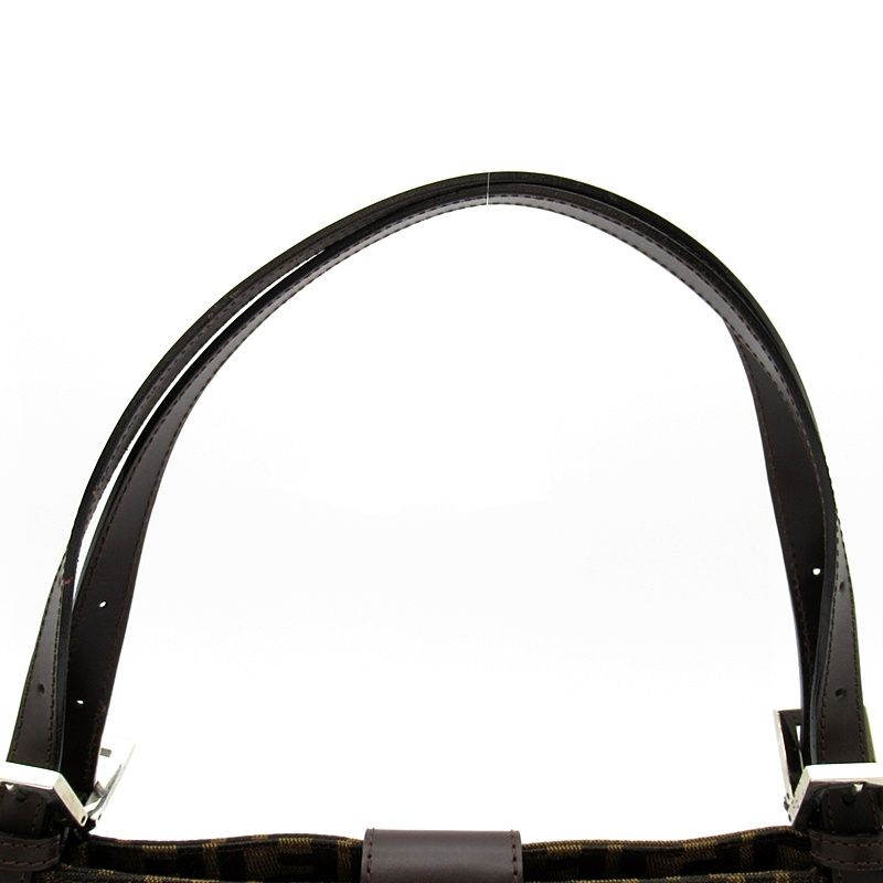 Fendi Zukka Shoulder Bag Canvas Leather Brown Black — view 2