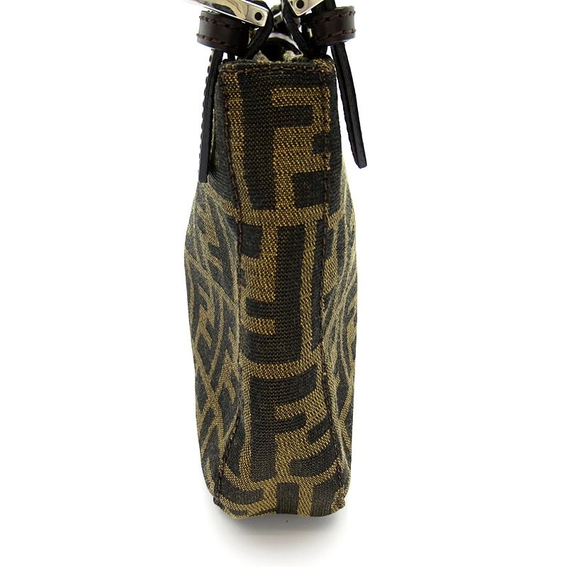 Fendi Zukka Shoulder Bag Canvas Leather Brown Black — view 3