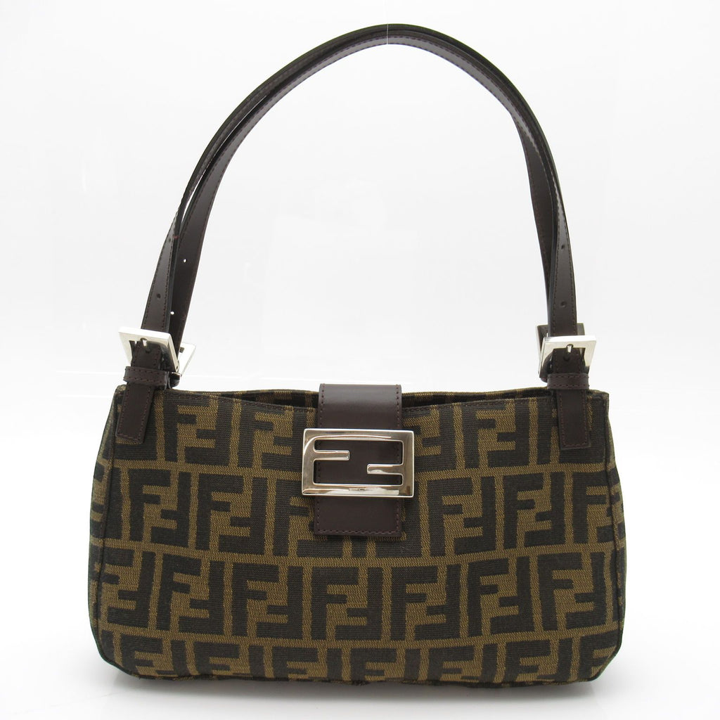 Fendi Zukka Shoulder Bag Canvas Leather Brown Black
