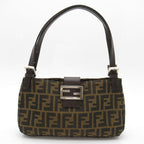 Fendi Zukka Shoulder Bag Canvas Leather Brown Black