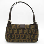 Fendi Zukka Shoulder Bag Canvas Leather Brown Black — view 4