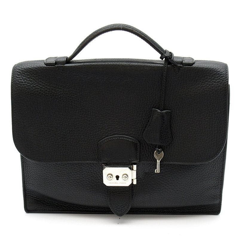 Hermes Sac a Depeches 27 Taurillon Clemence Business Bag Black