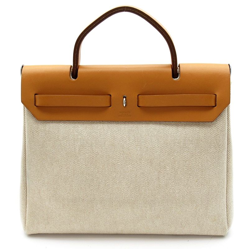Hermes Herbag PM Toile Ash Calf Shoulder Bag Natural — view 3