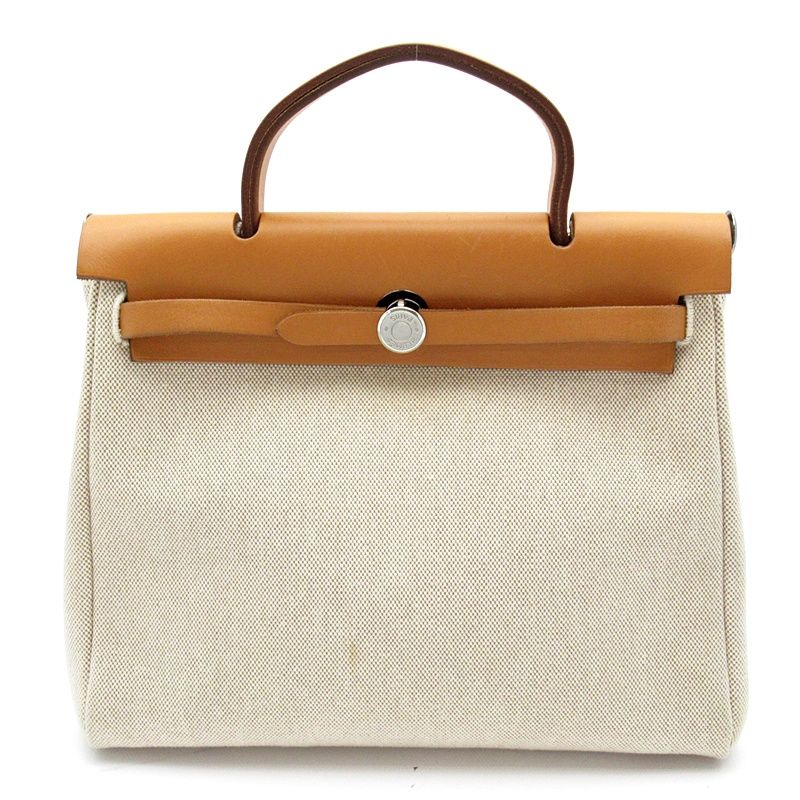 Hermes Herbag PM Toile Ash Calf Shoulder Bag Natural