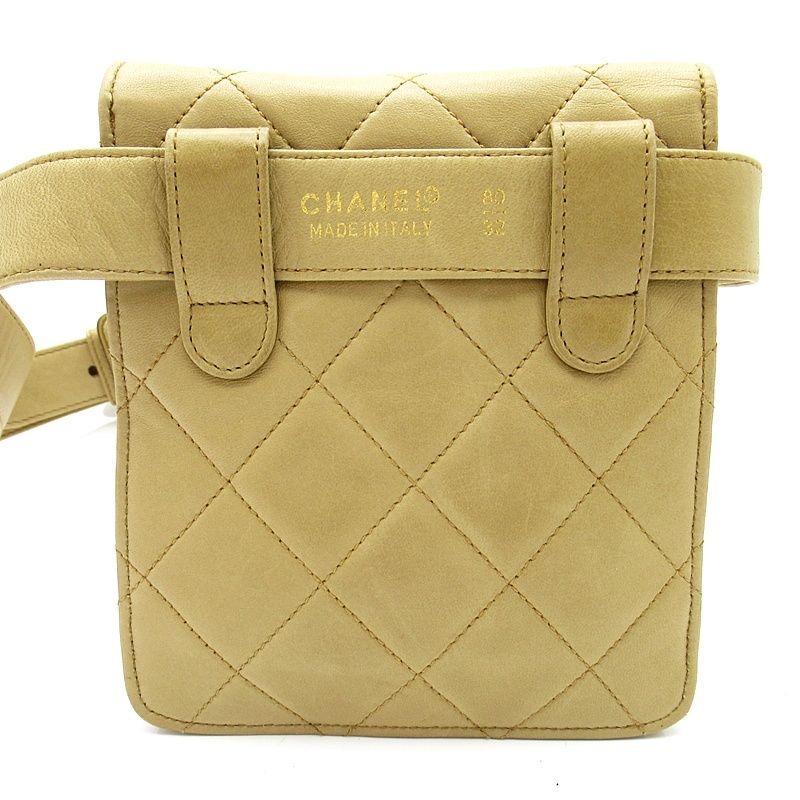 Chanel Quilted Waist Pouch Belt Bag Lambskin Beige — view 3