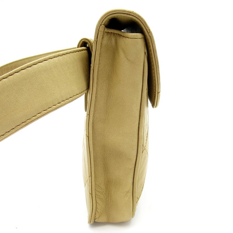 Chanel Quilted Waist Pouch Belt Bag Lambskin Beige — view 4