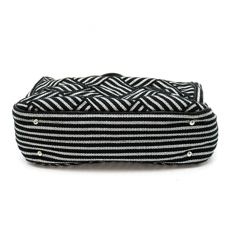 Chanel 2-Way Handbag Canvas Leather Tote Black Silver — view 6