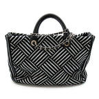 Chanel 2-Way Handbag Canvas Leather Tote Black Silver — view 4