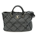 Chanel 2-Way Handbag Canvas Leather Tote Black Silver