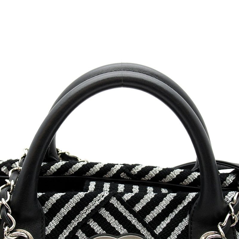 Chanel 2-Way Handbag Canvas Leather Tote Black Silver — view 2