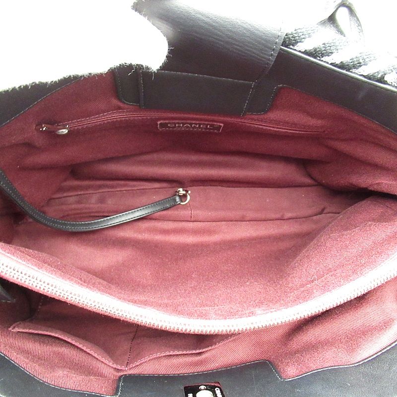 Chanel 2-Way Handbag Canvas Leather Tote Black Silver — view 7