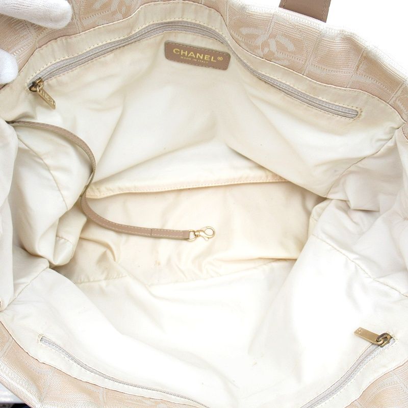 Chanel New Travel Line Tote MM Nylon Leather Beige Gold — view 7
