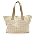 Chanel New Travel Line Tote MM Nylon Leather Beige Gold