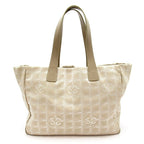Chanel New Travel Line Tote MM Nylon Leather Beige Gold
