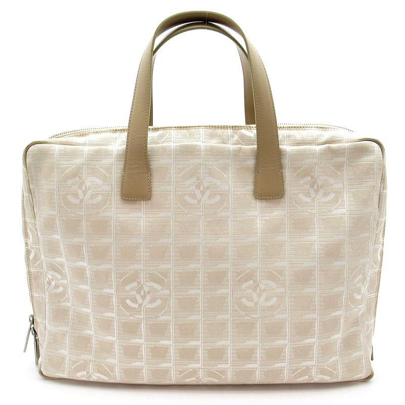 Chanel New Travel Line Briefcase Nylon Leather Handbag Beige Gold — view 4