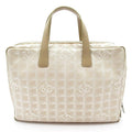 Chanel New Travel Line Briefcase Nylon Leather Handbag Beige Gold