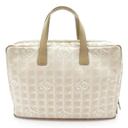 Chanel New Travel Line Briefcase Nylon Leather Handbag Beige Gold