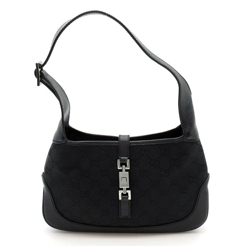 Gucci Jackie Shoulder Bag GG Canvas Leather Black
