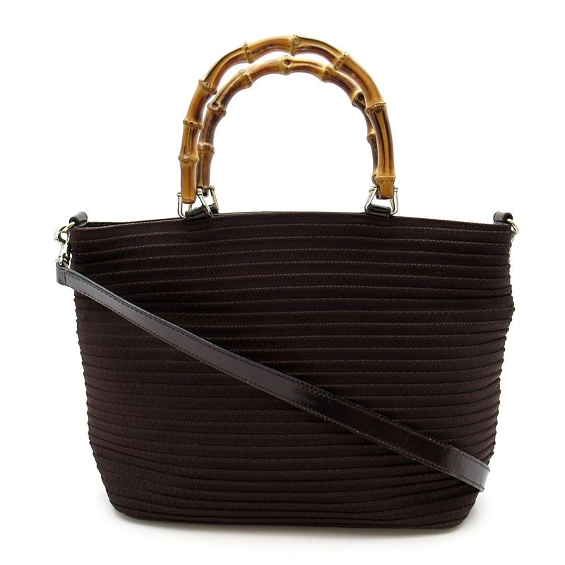 Gucci Bamboo 2-Way Handbag Canvas Leather Brown