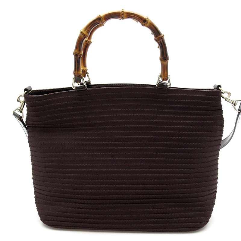 Gucci Bamboo 2-Way Handbag Canvas Leather Brown — view 4