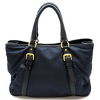 Prada 2-Way Tote Nylon Leather Shoulder Bag Navy — view 4