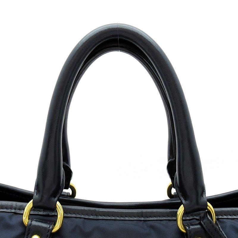 Prada 2-Way Tote Nylon Leather Shoulder Bag Navy — view 2