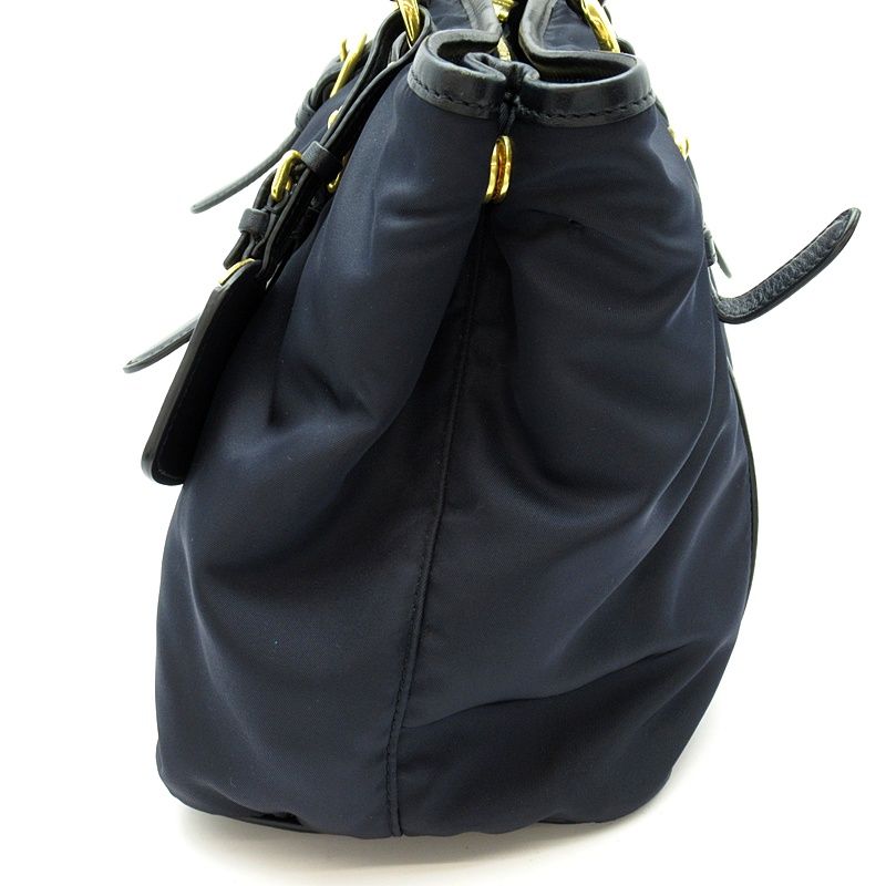 Prada 2-Way Tote Nylon Leather Shoulder Bag Navy — view 3