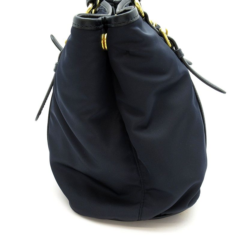 Prada 2-Way Tote Nylon Leather Shoulder Bag Navy — view 5
