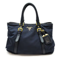 Prada 2-Way Tote Nylon Leather Shoulder Bag Navy