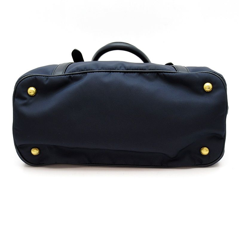 Prada 2-Way Tote Nylon Leather Shoulder Bag Navy — view 6