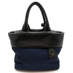 Prada Handbag Nylon Leather Tote Black Navy