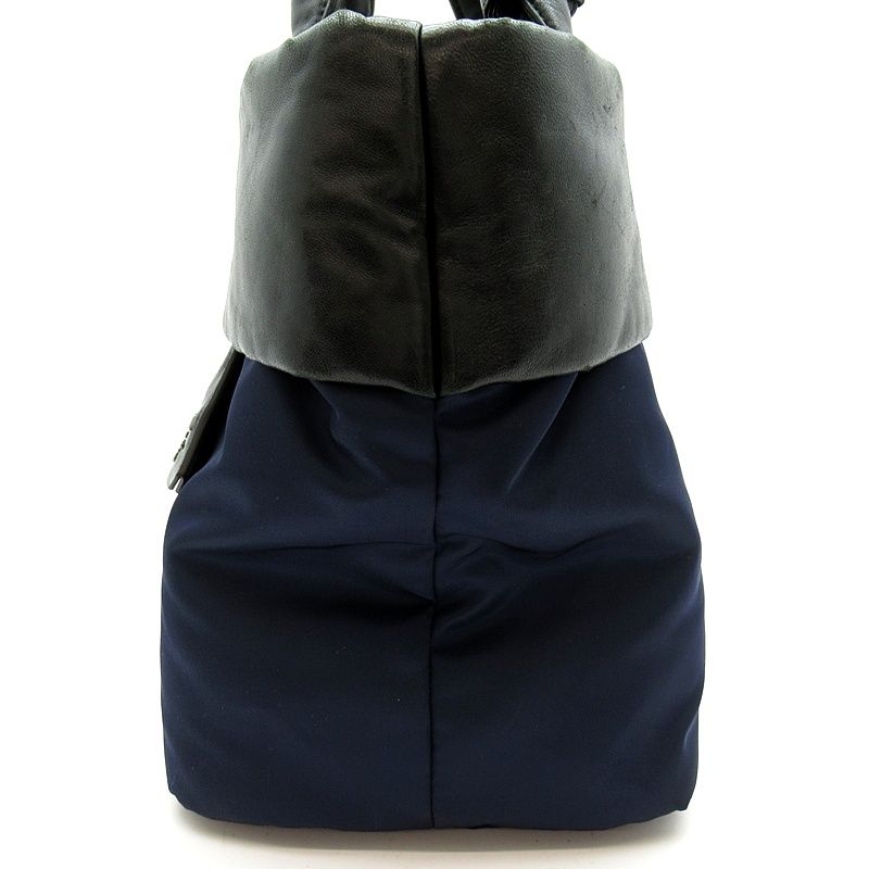 Prada Handbag Nylon Leather Tote Black Navy — view 3