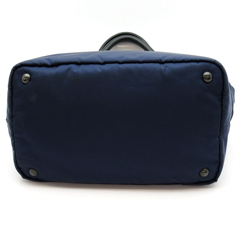 Prada Handbag Nylon Leather Tote Black Navy — view 6