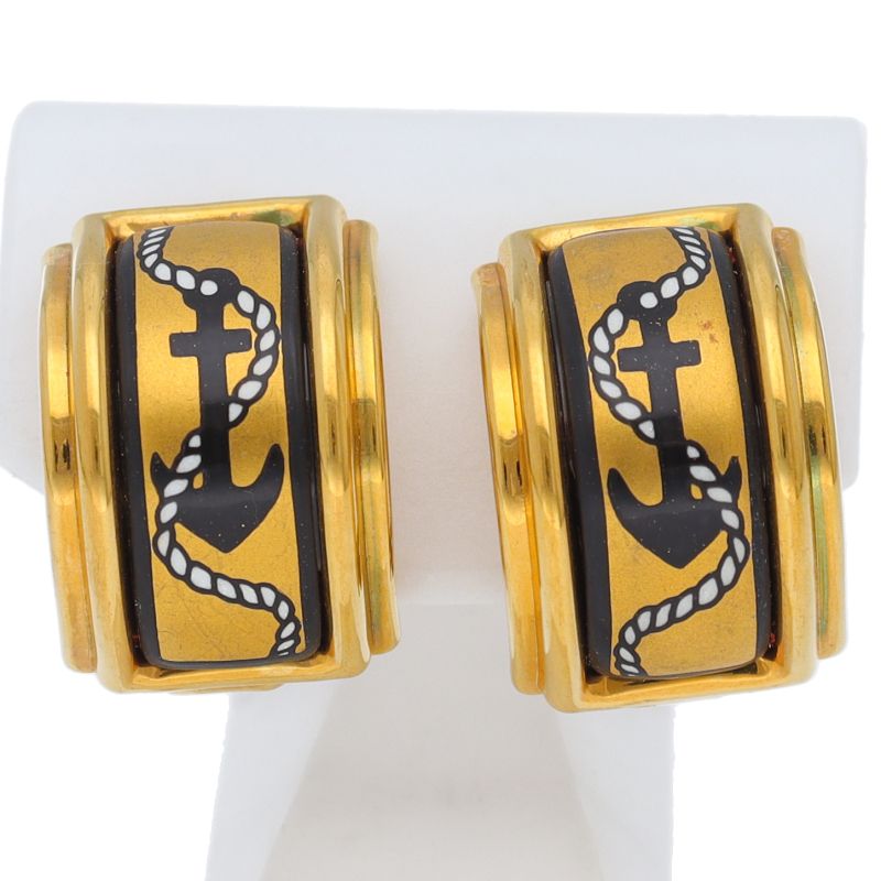 Hermes Enamel Earrings Cloisonne Brass