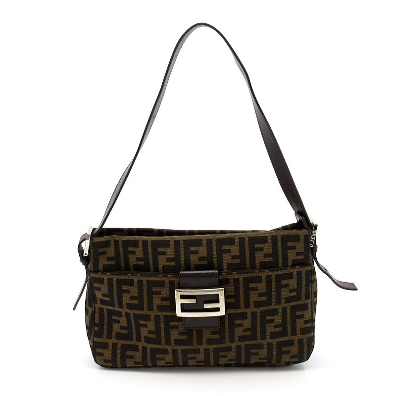 Fendi Zucca Shoulder Bag Canvas Leather Brown