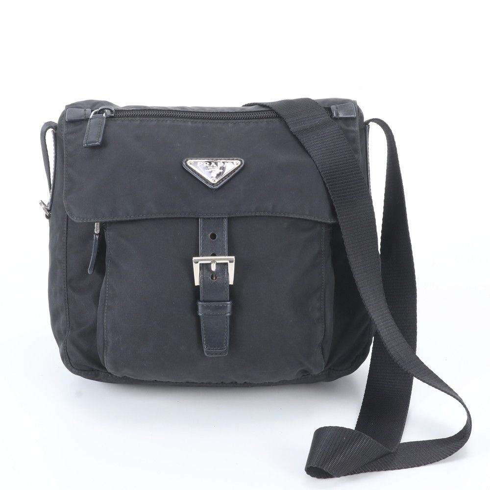 Prada Tessuto Nylon Triangle Logo Leather Shoulder Bag Crossbody Messenger