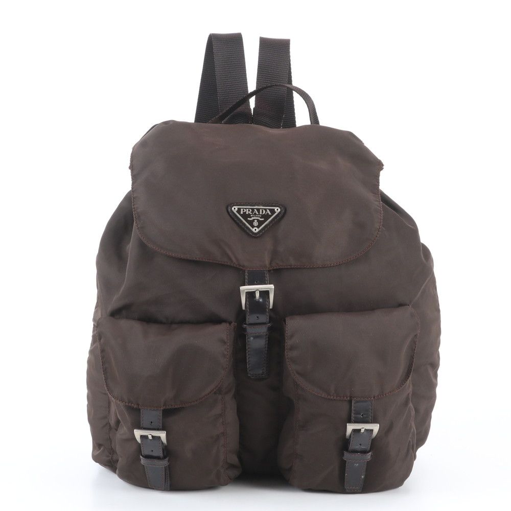 Prada Tessuto Nylon Triangle Logo Leather Backpack