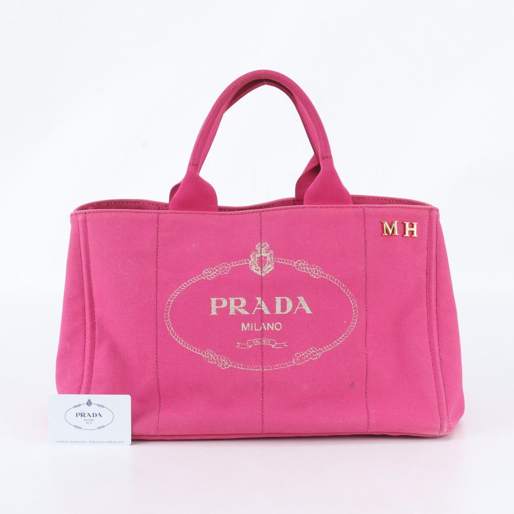 Prada Canapa Triomphe Tote Hand Leather Pink Uim with
