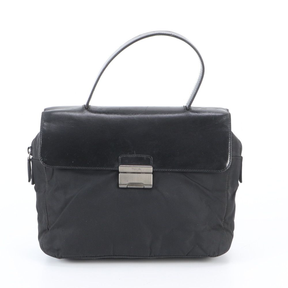Prada Tessuto Nylon Leather Handbag Black