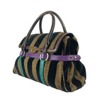 Fendi Handbag Baulot Special Chef Brown Black Purple Green Velour — view 2