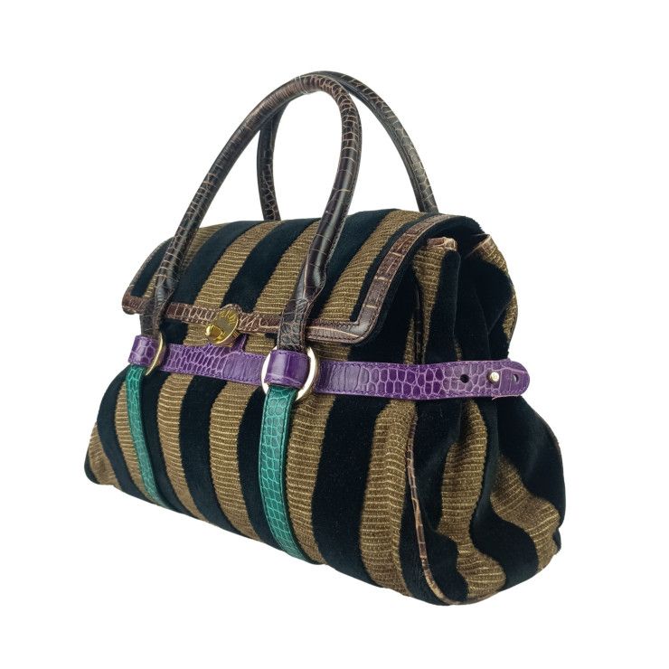 Fendi Handbag Baulot Special Chef Brown Black Purple Green Velour — view 2