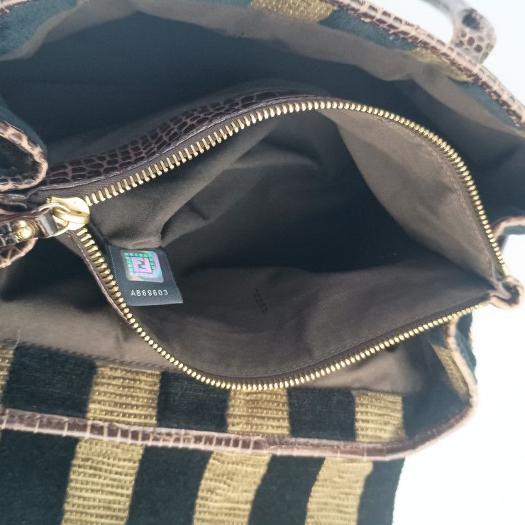 Fendi Handbag Baulot Special Chef Brown Black Purple Green Velour — view 9