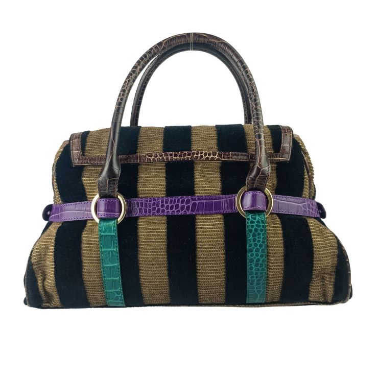Fendi Handbag Baulot Special Chef Brown Black Purple Green Velour — view 3