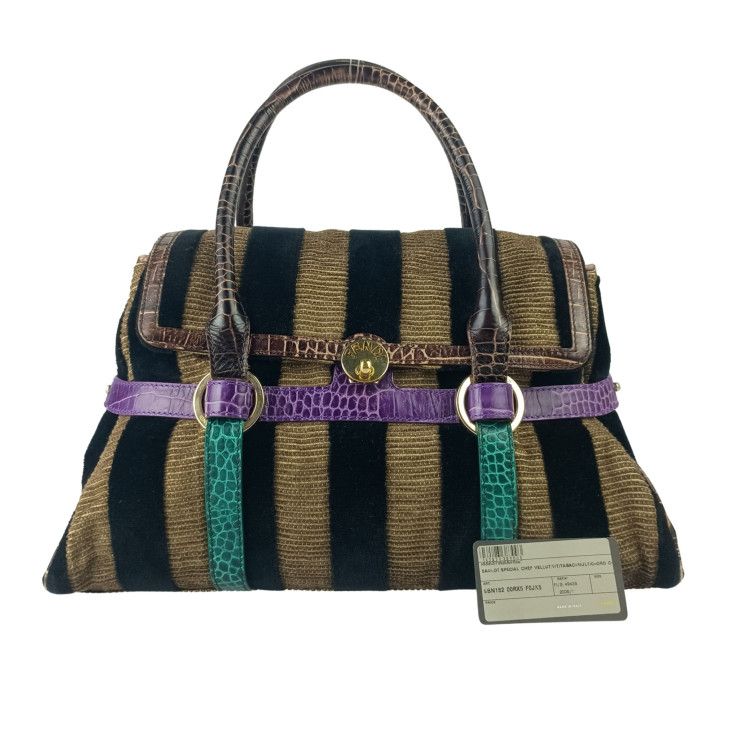 Fendi Handbag Baulot Special Chef Brown Black Purple Green Velour