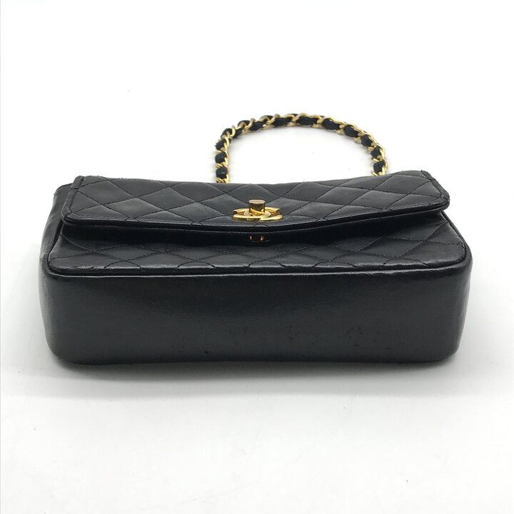 Chanel CC Logo Mini Quilted Lambskin Leather Chain Shoulder Bag Black — view 3