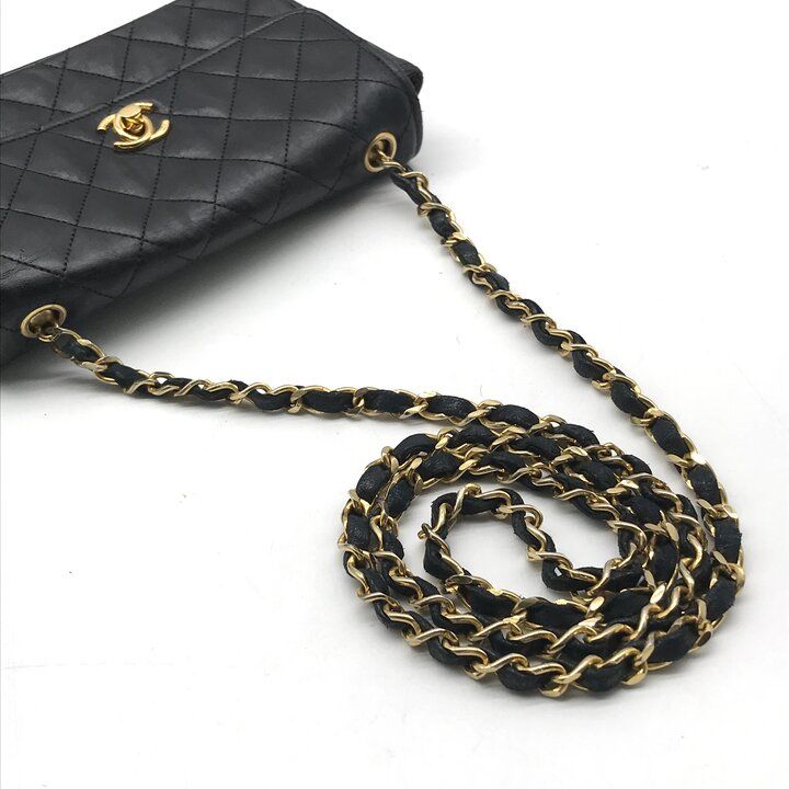 Chanel CC Logo Mini Quilted Lambskin Leather Chain Shoulder Bag Black — view 6